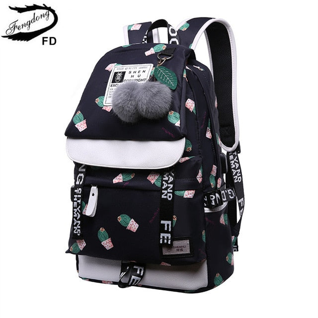 FengDong cute cactus printing school backpack