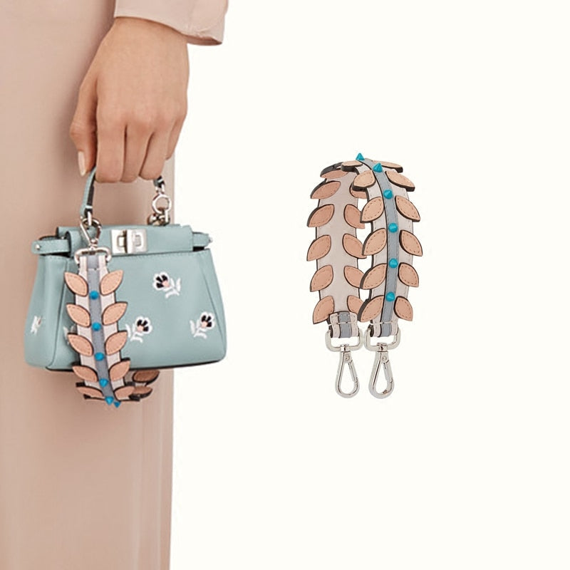 Fashion Rivets Short Wide Straps Split Leather Belt For Bag Handbag Leather Strap Handle Replacement Women Bag Parts Accessories