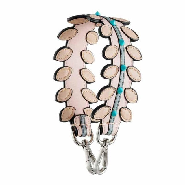 Fashion Rivets Short Wide Straps Split Leather Belt For Bag Handbag Leather Strap Handle Replacement Women Bag Parts Accessories