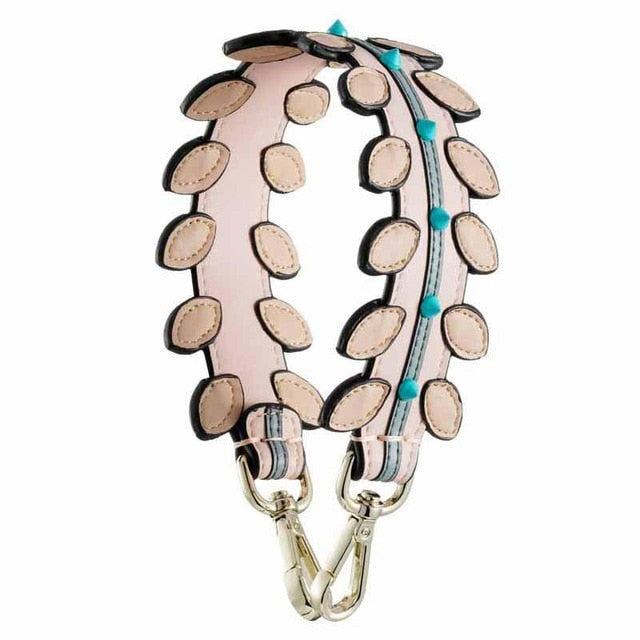 Fashion Rivets Short Wide Straps Split Leather Belt For Bag Handbag Leather Strap Handle Replacement Women Bag Parts Accessories