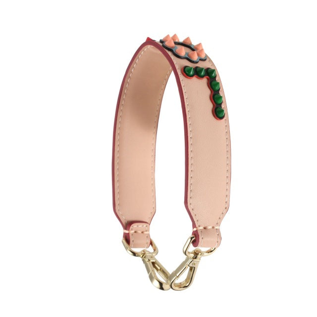 Fashion Rivets Short Wide Straps Split Leather Belt For Bag Handbag Leather Strap Handle Replacement Women Bag Parts Accessories