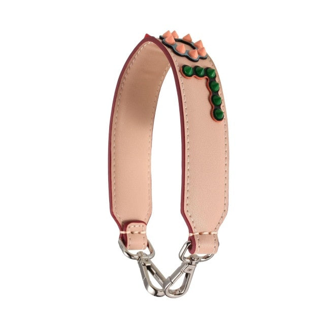 Fashion Rivets Short Wide Straps Split Leather Belt For Bag Handbag Leather Strap Handle Replacement Women Bag Parts Accessories