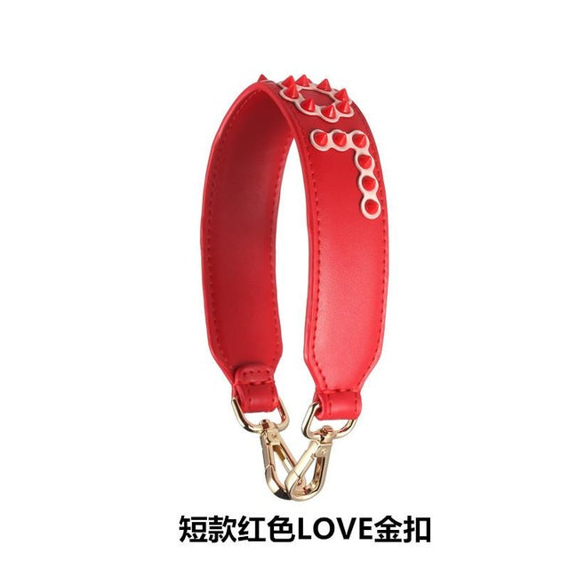 Fashion Rivets Short Wide Straps Split Leather Belt For Bag Handbag Leather Strap Handle Replacement Women Bag Parts Accessories