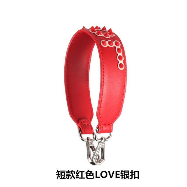 Fashion Rivets Short Wide Straps Split Leather Belt For Bag Handbag Leather Strap Handle Replacement Women Bag Parts Accessories